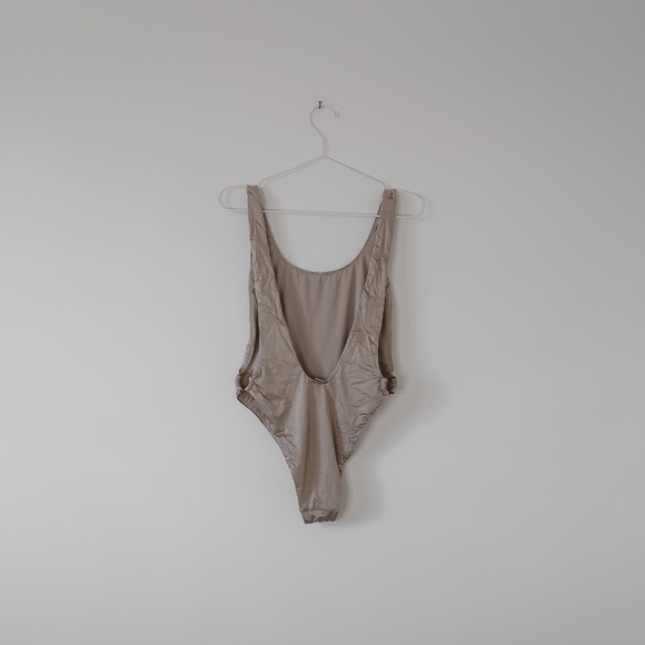 Shiny Taupe One Piece Swimsuit - Picture 2 of 2